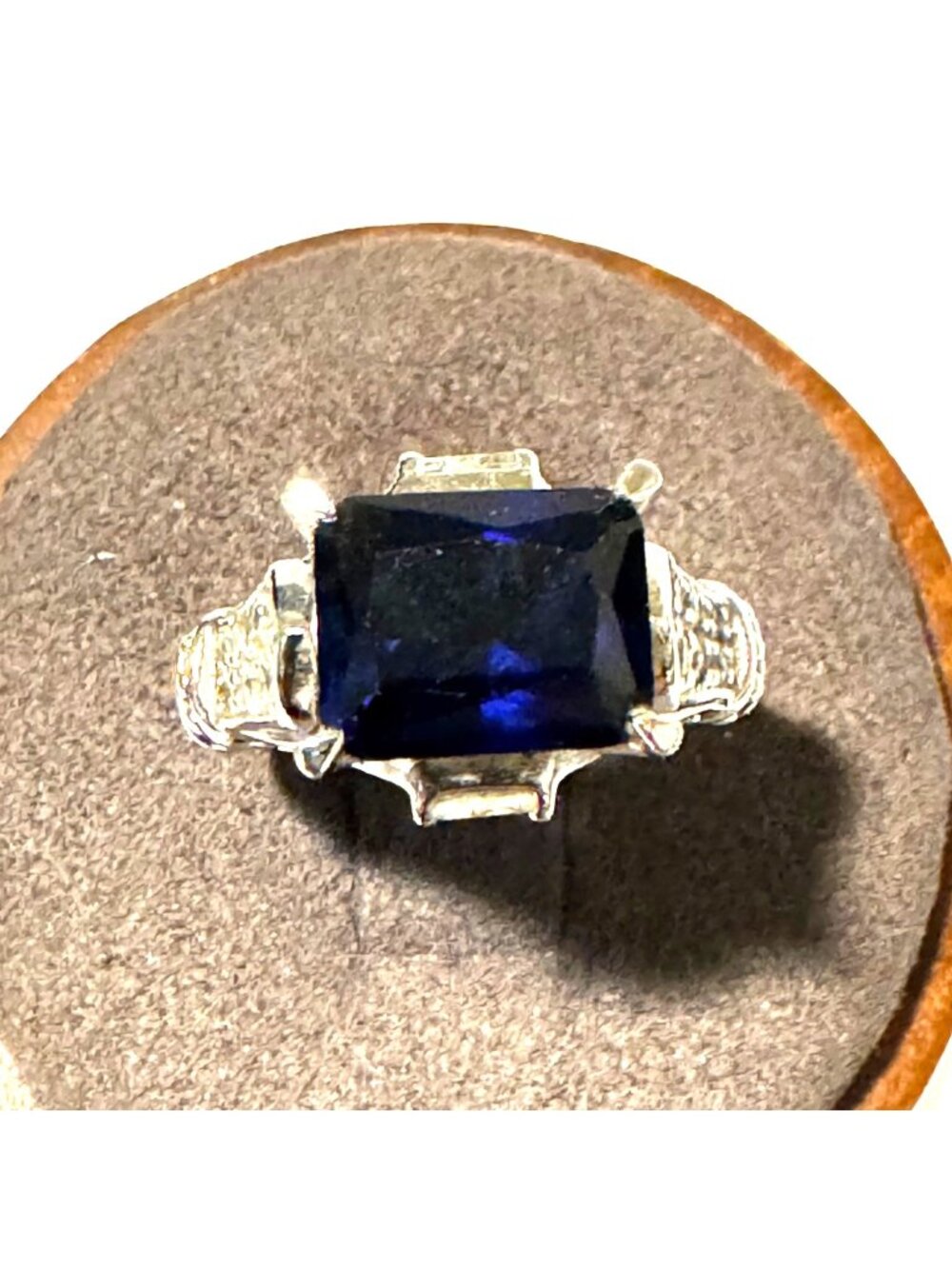 Sterling Silver 925 Synthetic Sapphire & Cubic Zirconia Statement Ring Size 6